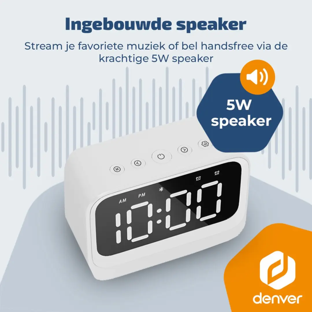 Denver Digitale Wekker EC54W - Bluetooth Speaker - Wit - afbeelding 4 van 6