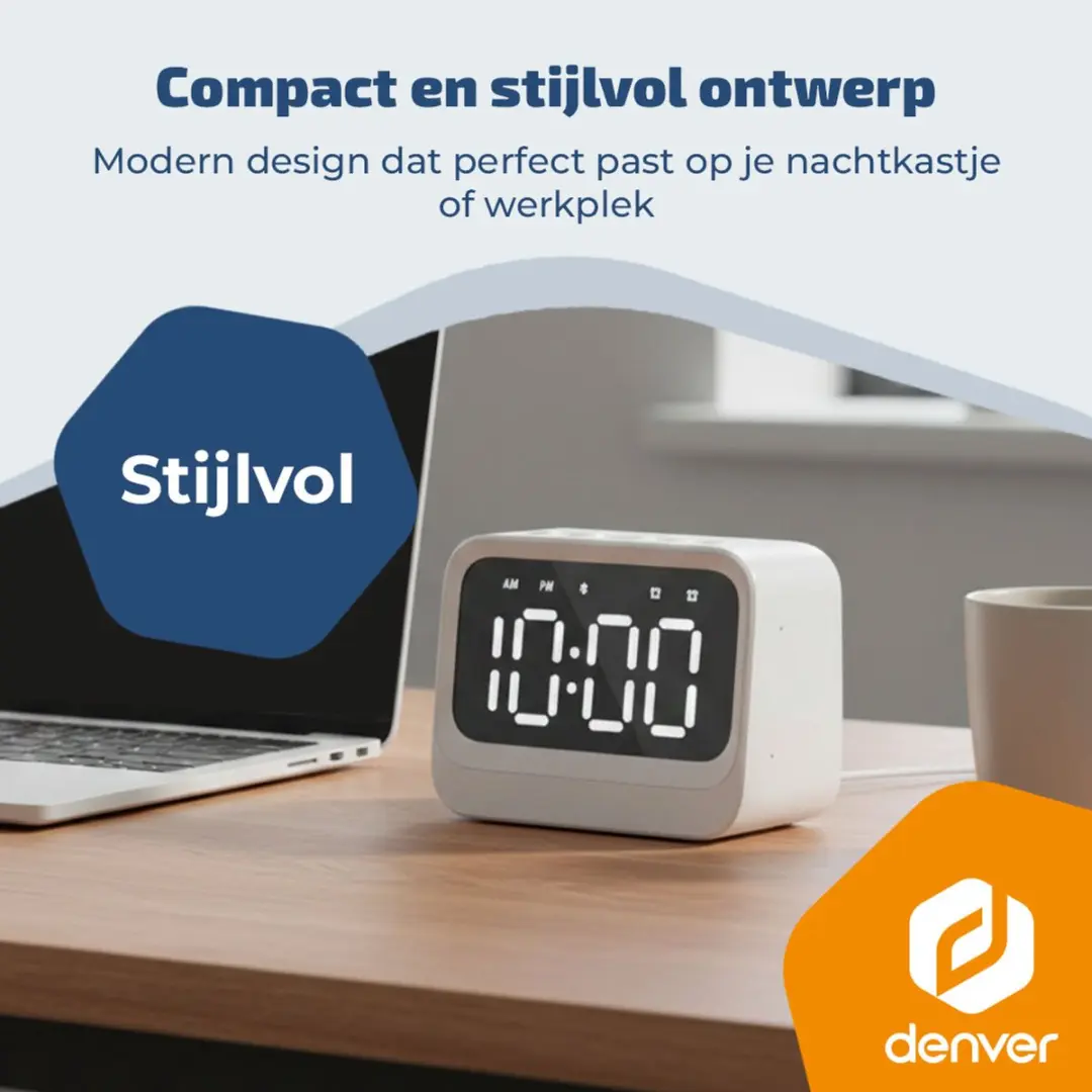 Denver Digitale Wekker EC54W - Bluetooth Speaker - Wit - afbeelding 6 van 6