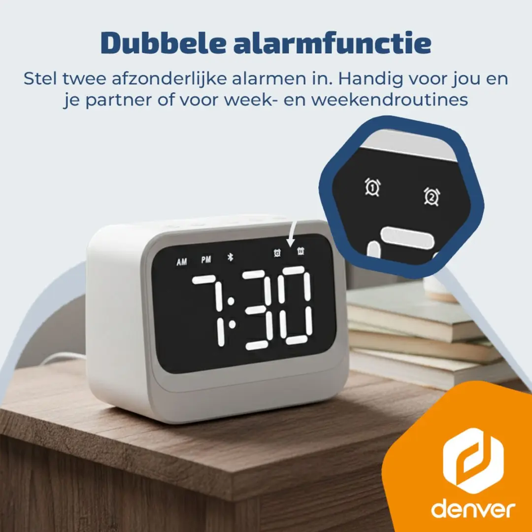 Denver Digitale Wekker EC54W - Bluetooth Speaker - Wit - afbeelding 3 van 6