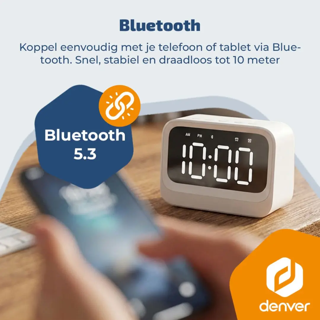 Denver Digitale Wekker EC54W - Bluetooth Speaker - Wit - afbeelding 2 van 6