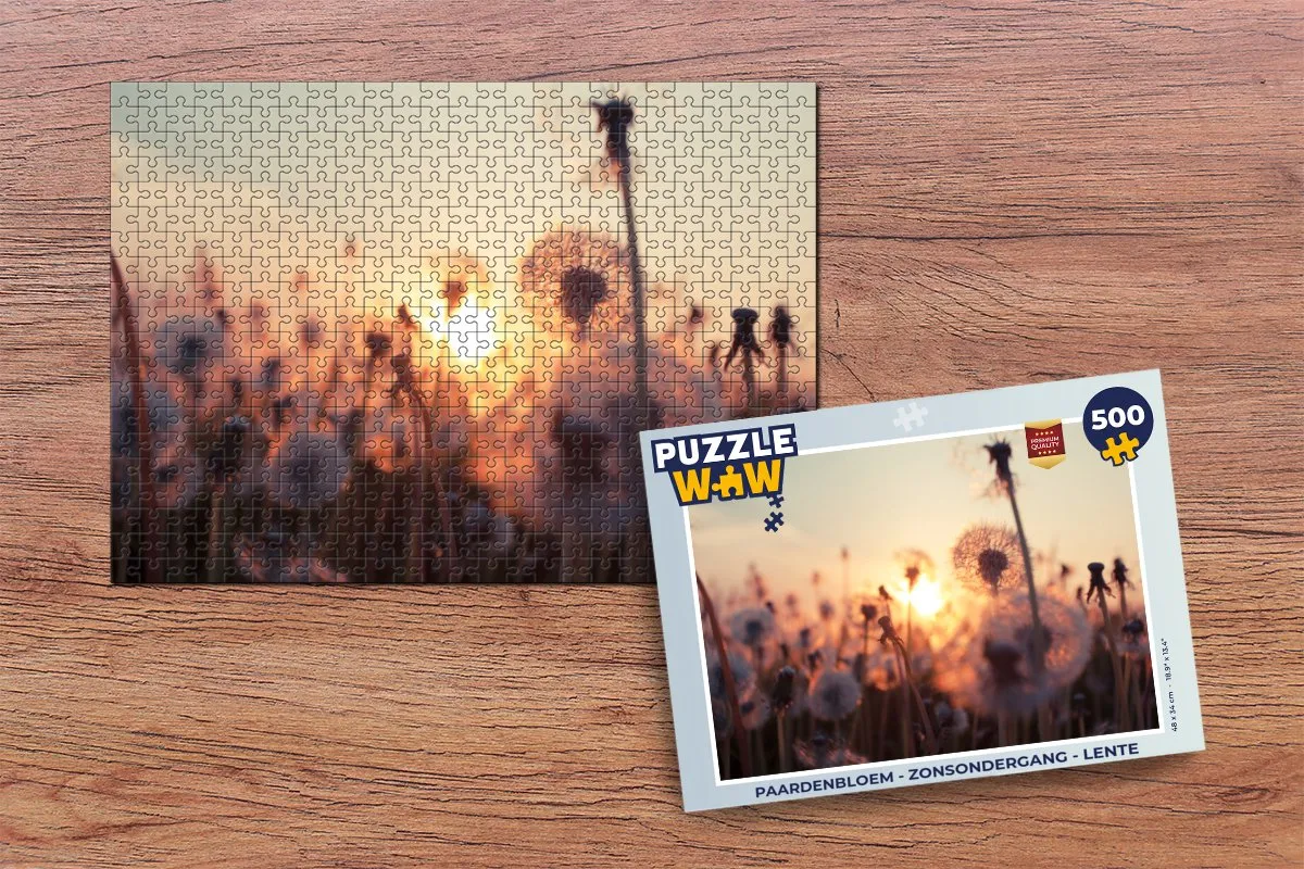 PuzzleWow Paardenbloem - Zonsondergang Legpuzzel 500 Stuks - Multicolor