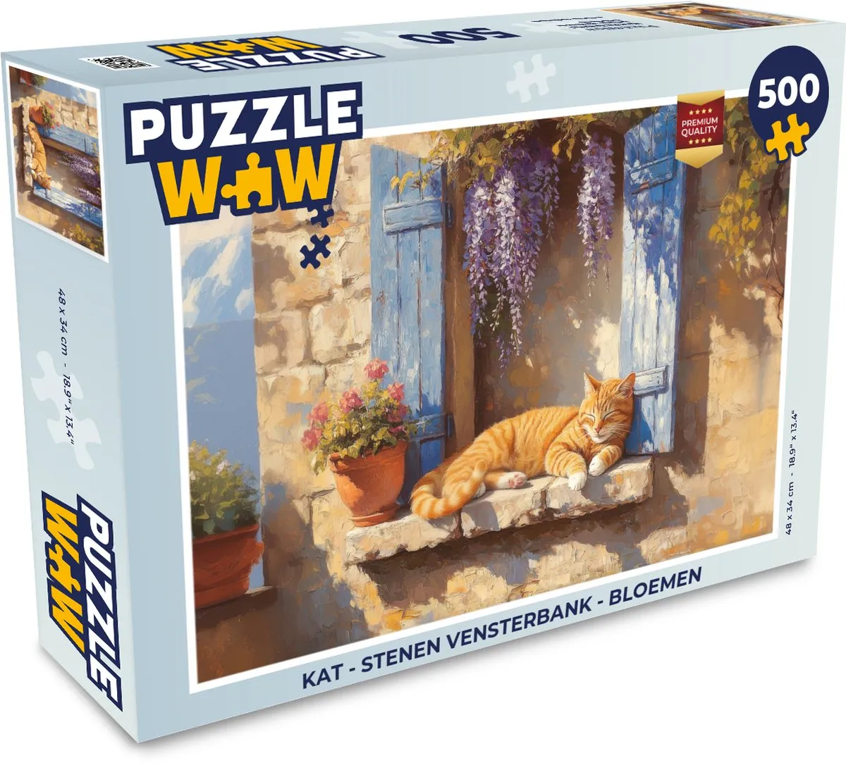 PuzzleWow Kat Vensterbank Bloemen Legpuzzel 500 Stuks