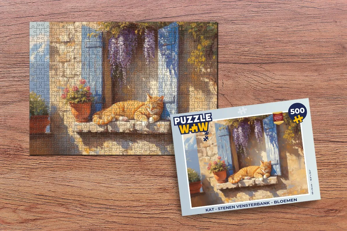 PuzzleWow Kat Vensterbank Bloemen Legpuzzel 500 Stuks - MPN 8721414225774