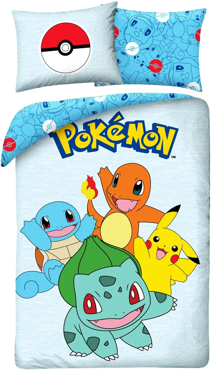 Pokémon Dekbedovertrek Starters 140 x 200 cm (70 x 90 cm)