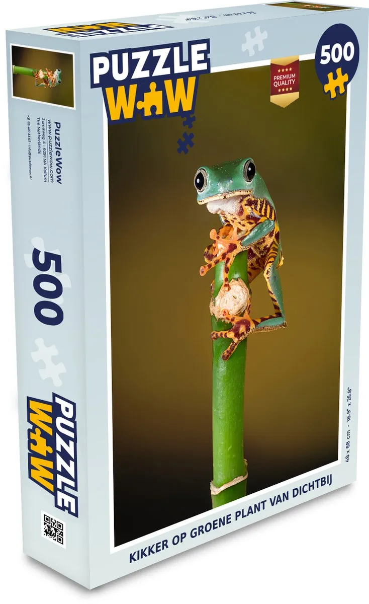 PuzzleWow Legpuzzel Kikker op groene plant 500 Stuks