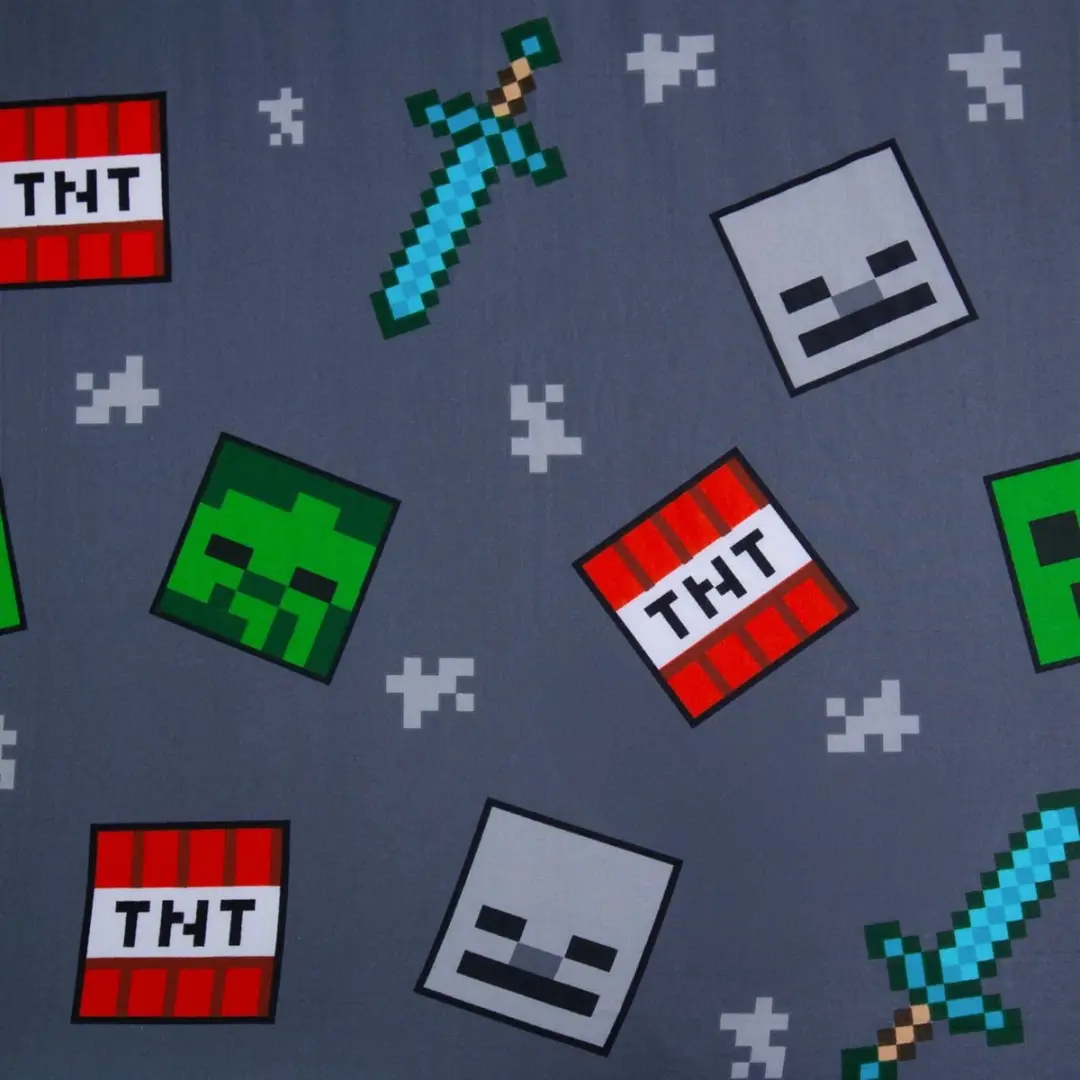 Minecraft Hoeslaken Grijs - 90x200cm Katoen - afbeelding 3 van 5