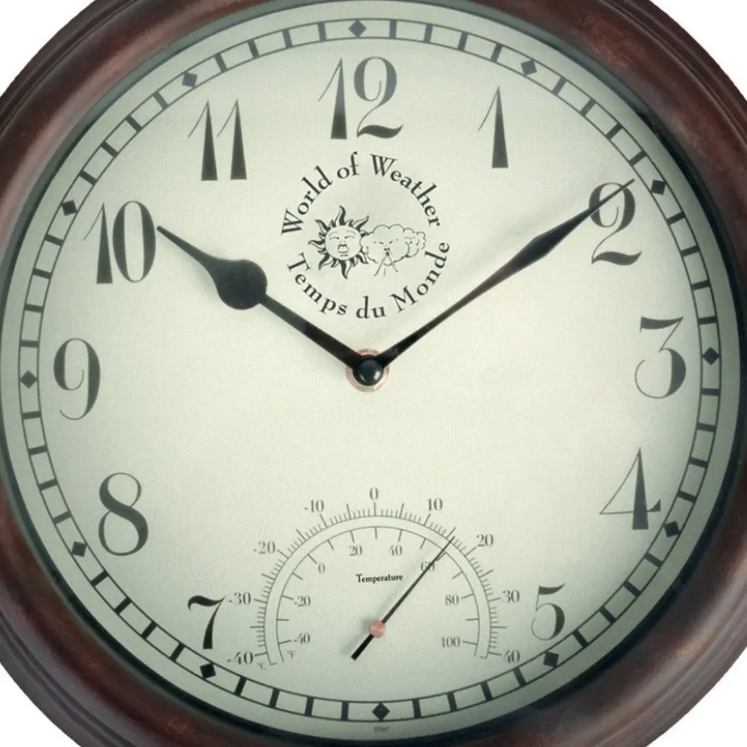 Esschert Design Stationsklok met Thermometer 30,5cm - Bruin - afbeelding 2 van 6