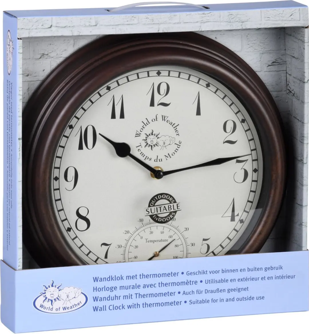Esschert Design Stationsklok met Thermometer 30,5cm - Bruin - afbeelding 3 van 6