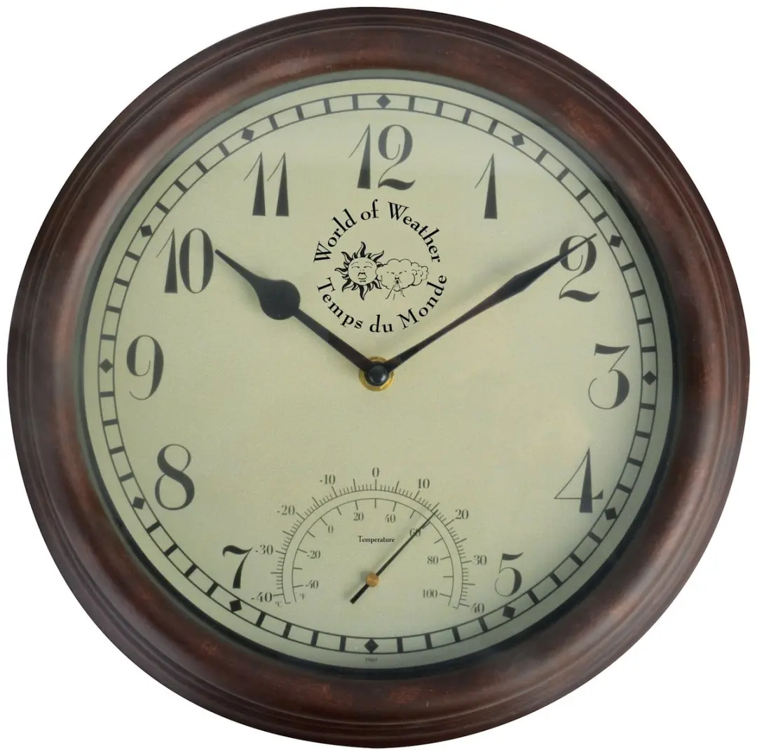 Esschert Design Stationsklok met Thermometer 30,5cm - Bruin - afbeelding 4 van 6