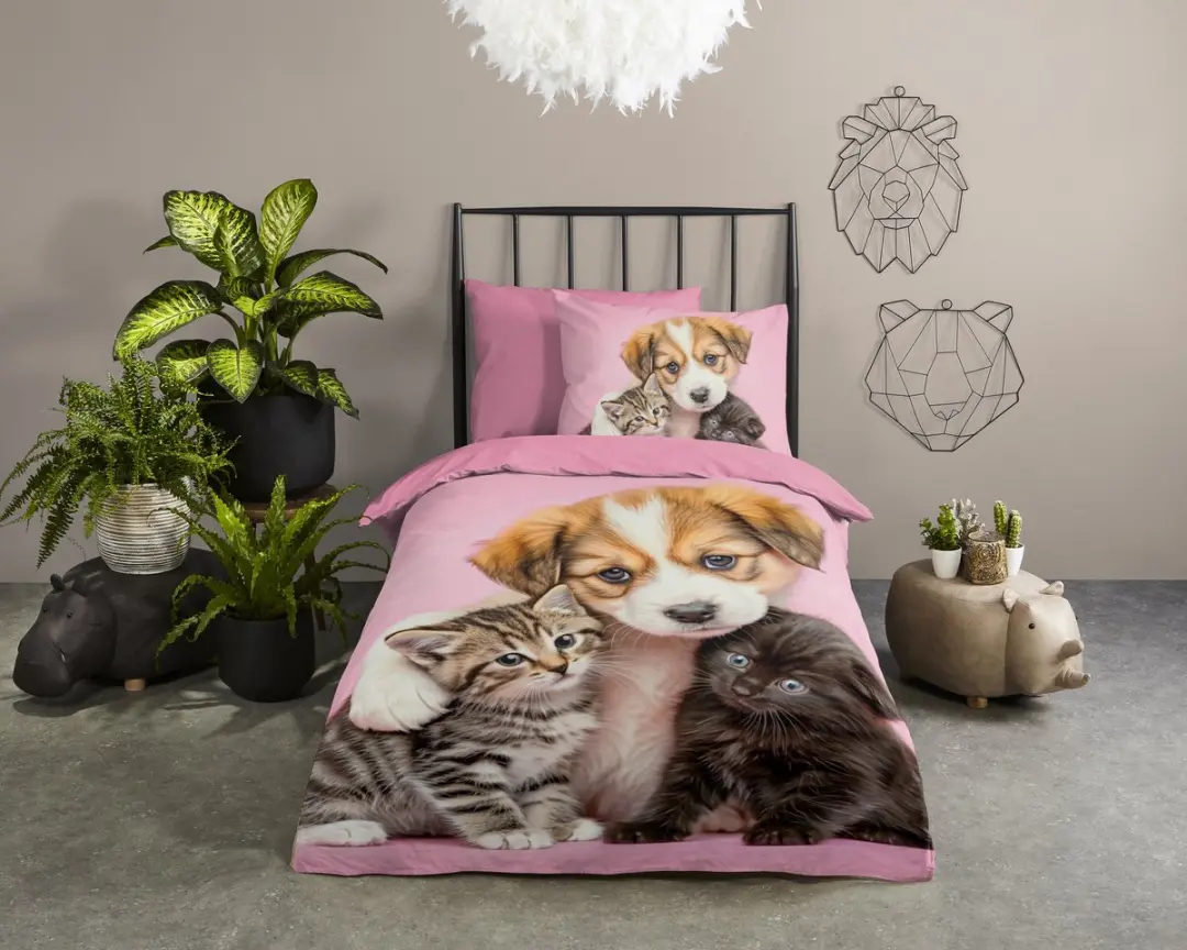 Pure dekbedovertrek hond en poes