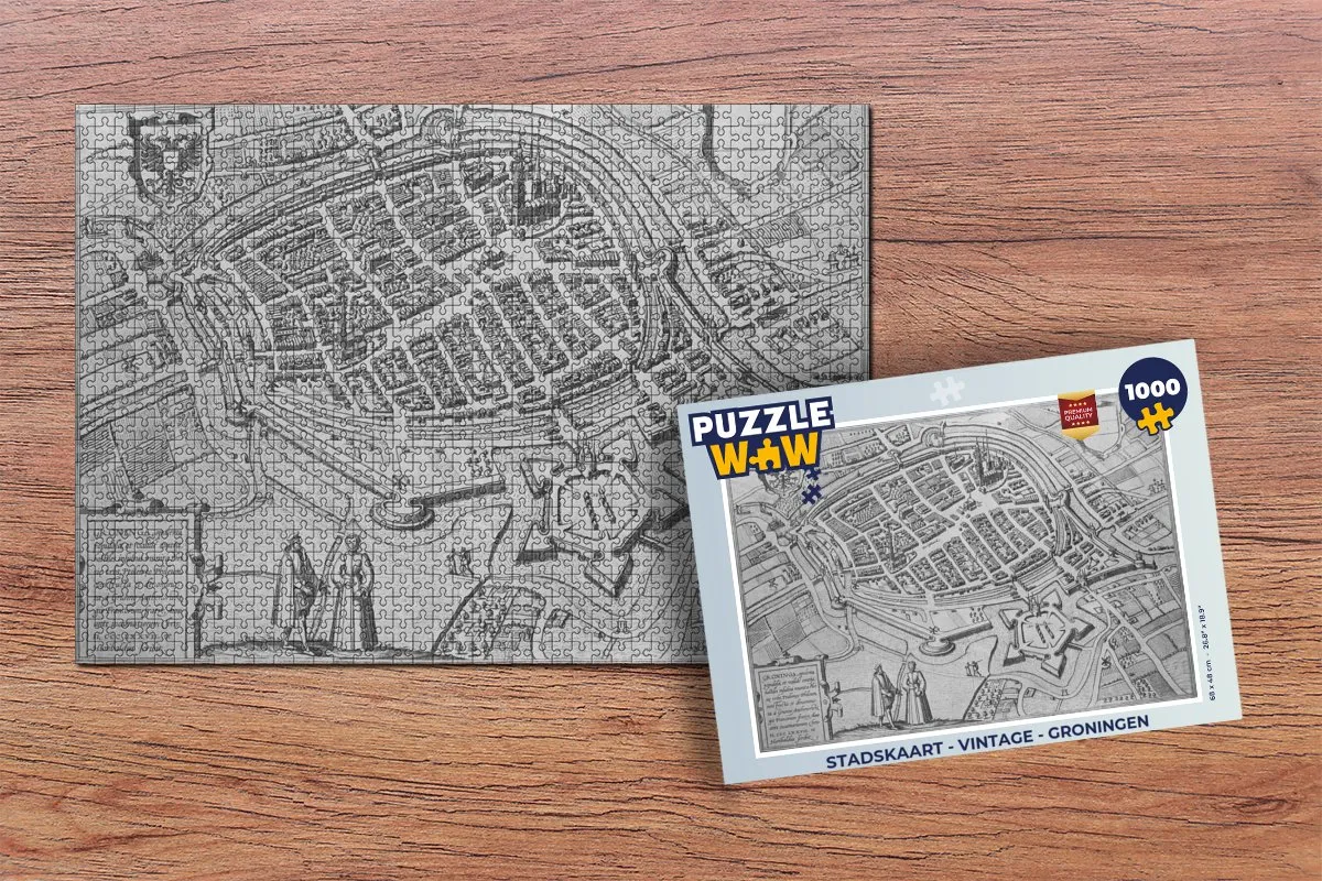 PuzzleWow Stadskaart Groningen Legpuzzel 1000 Stuks - Multicolor
