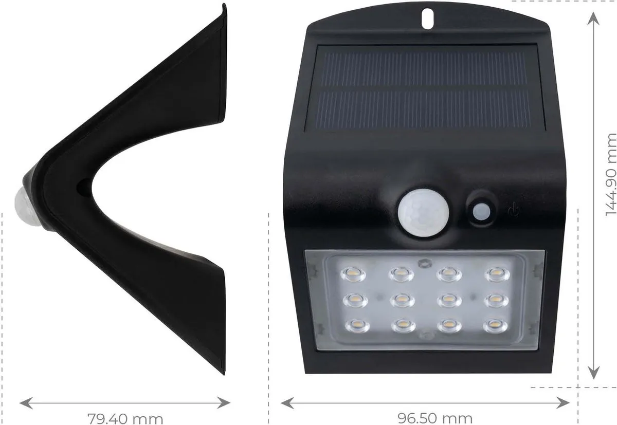 Ledvion Solar LED Wandlamp 1.5W 3000K IP65 - Zwart