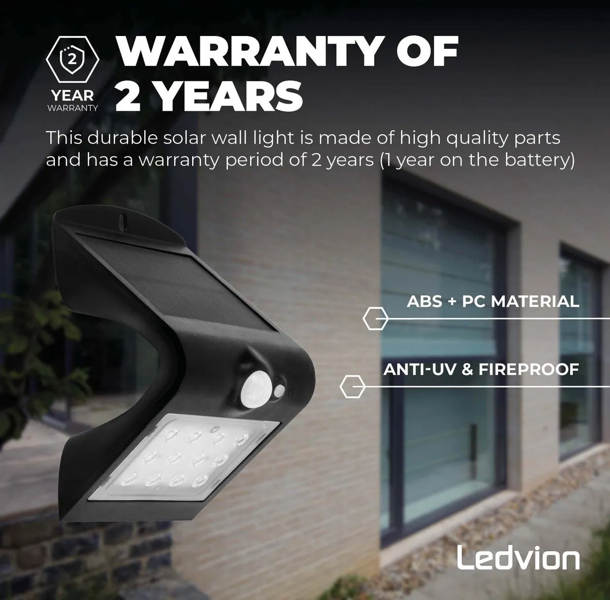 Ledvion Solar LED Wandlamp 1.5W 3000K IP65 - Zwart