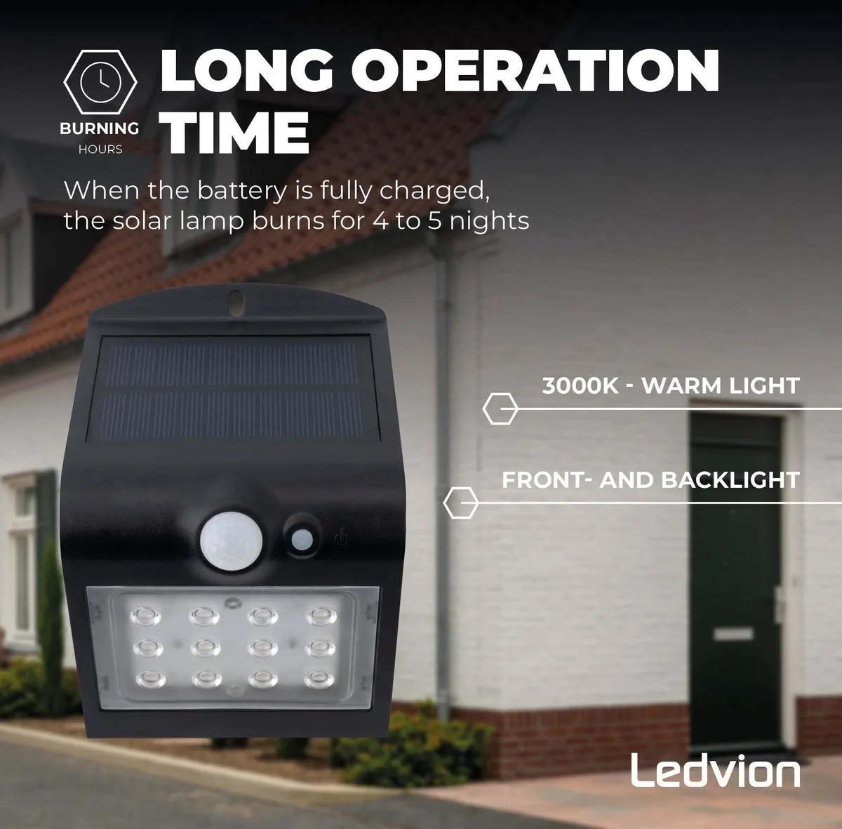 Ledvion Solar LED Wandlamp 1.5W 3000K IP65 - Zwart