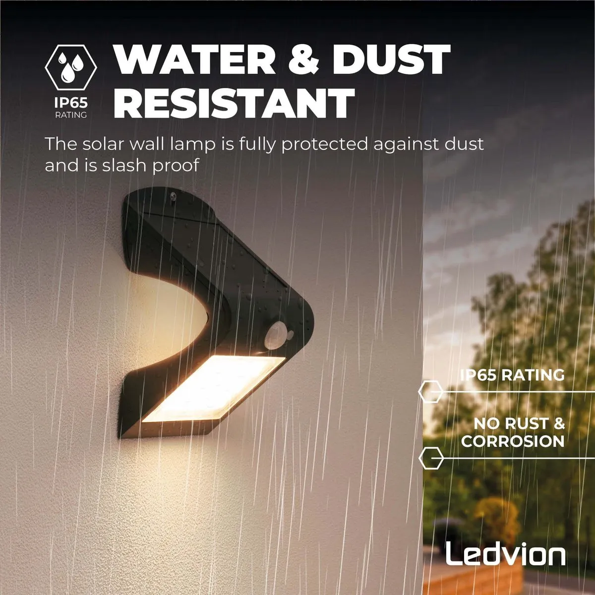 Ledvion Solar LED Wandlamp 1.5W 3000K IP65 - Zwart