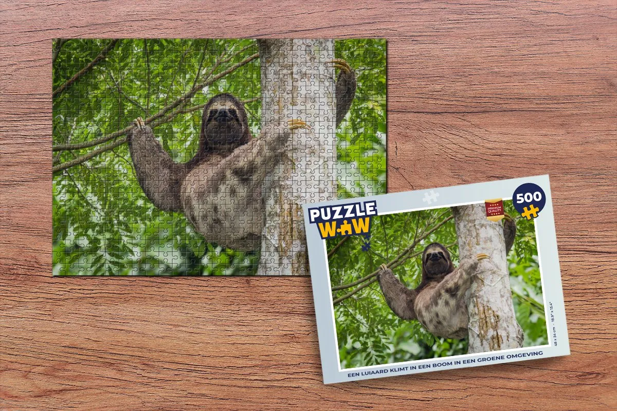 PuzzleWow Legpuzzel Een Luiaard Klimt in een Boom - 500 Stuks - Multicolor