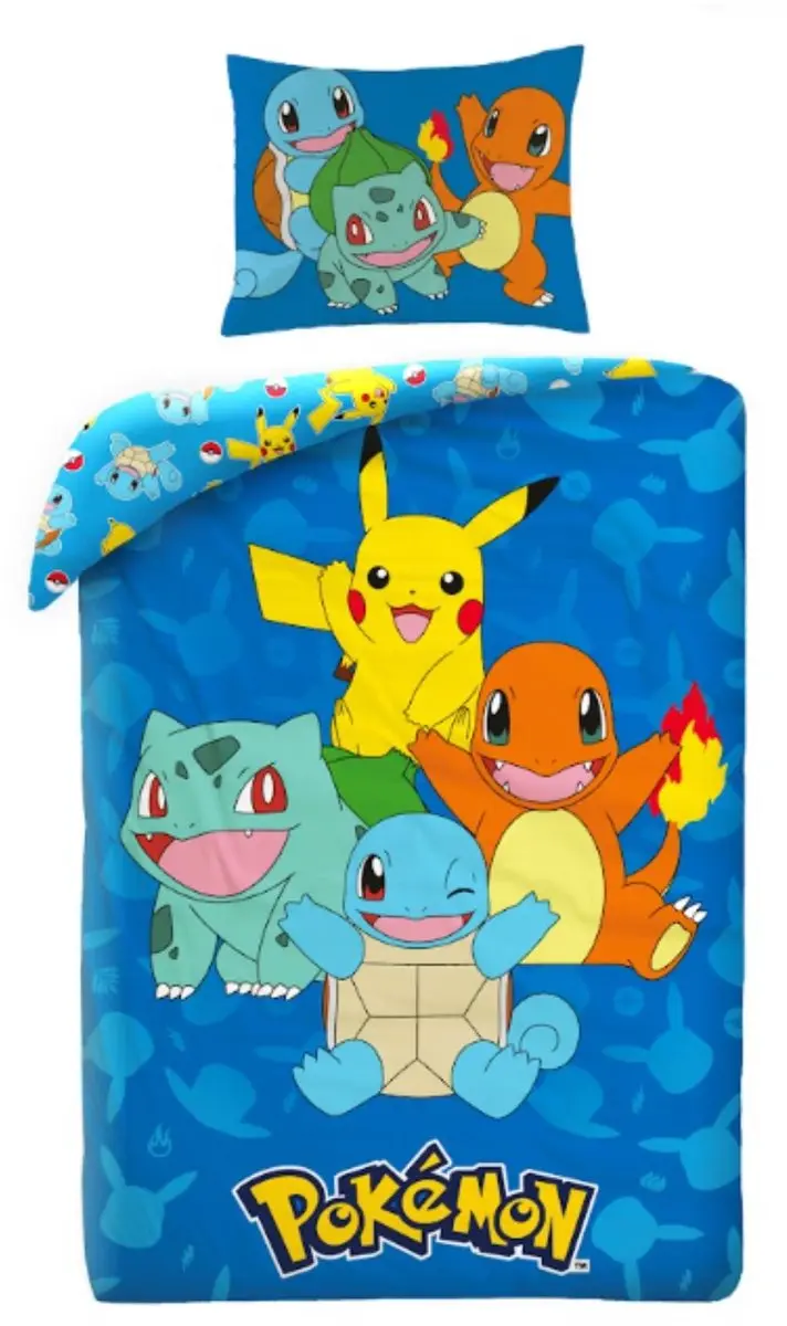 Pokémon Dekbedovertrek Eenpersoons 140x200cm - Lichtblauw - afbeelding 2 van 3