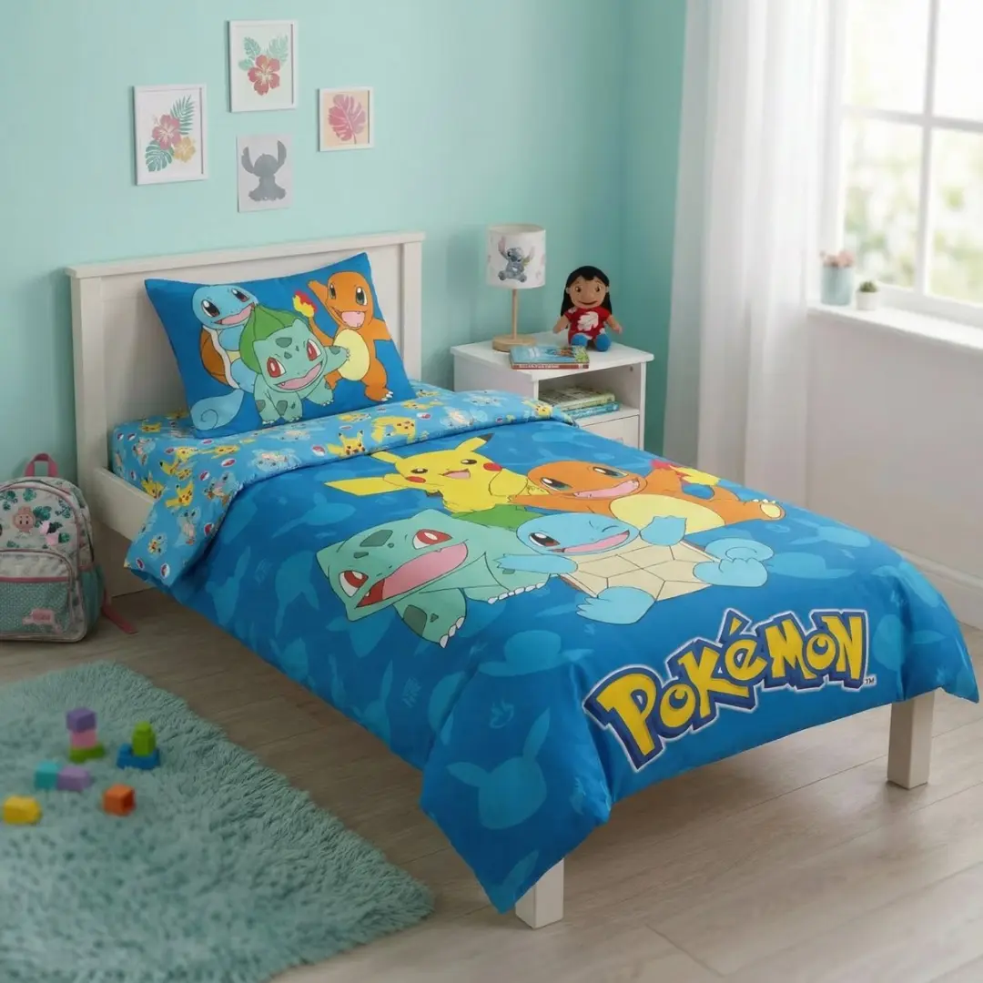 Pokémon Dekbedovertrek Eenpersoons 140x200cm - Lichtblauw - afbeelding 3 van 3