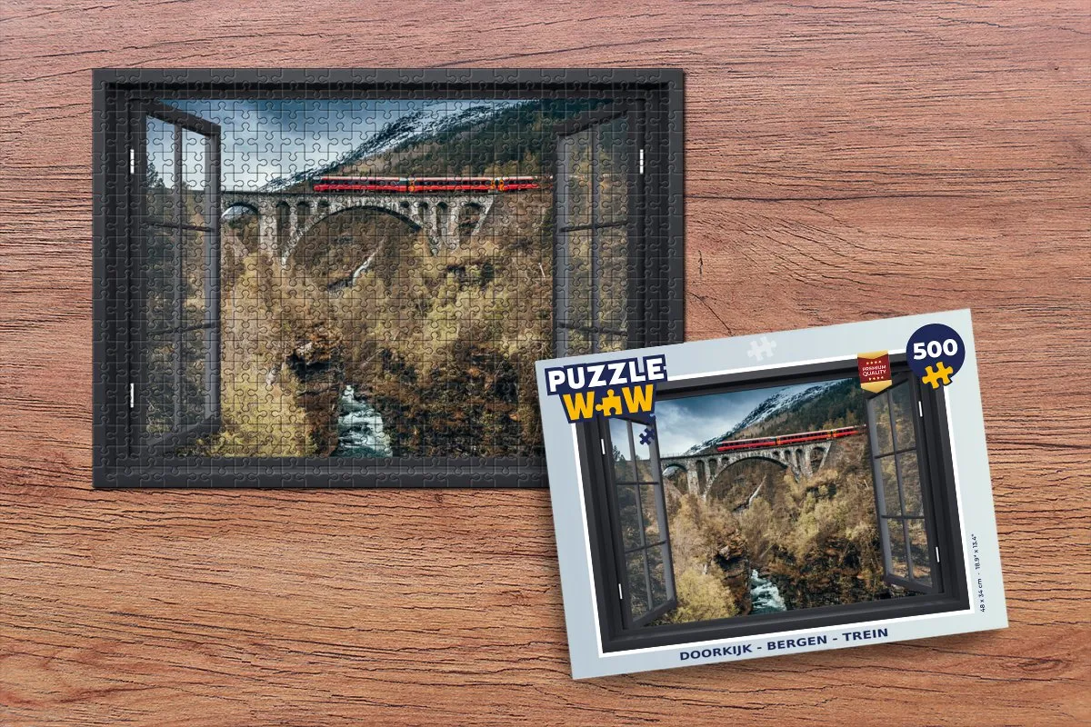 PuzzleWow Berg Trein Legpuzzel 500 Stuks - Multicolor