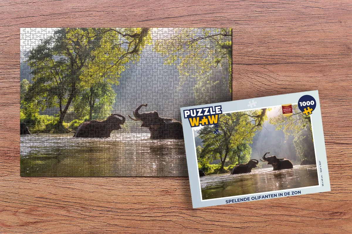 PuzzleWow Legpuzzel Olifanten in de zon 1000 Stuks - Multicolor