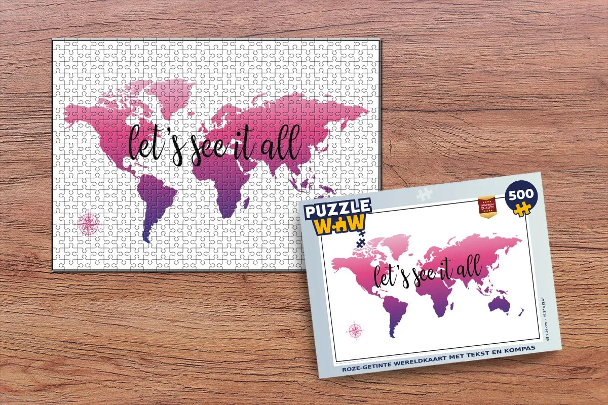 PuzzleWow Wereldkaart Legpuzzel 500 Stuks - Multicolor