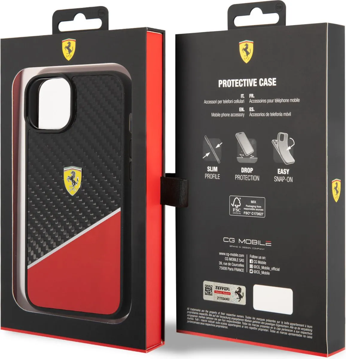 Ferrari iPhone 14 Plus Hoesje - Rood & Zwart - Polycarbonaat & TPU