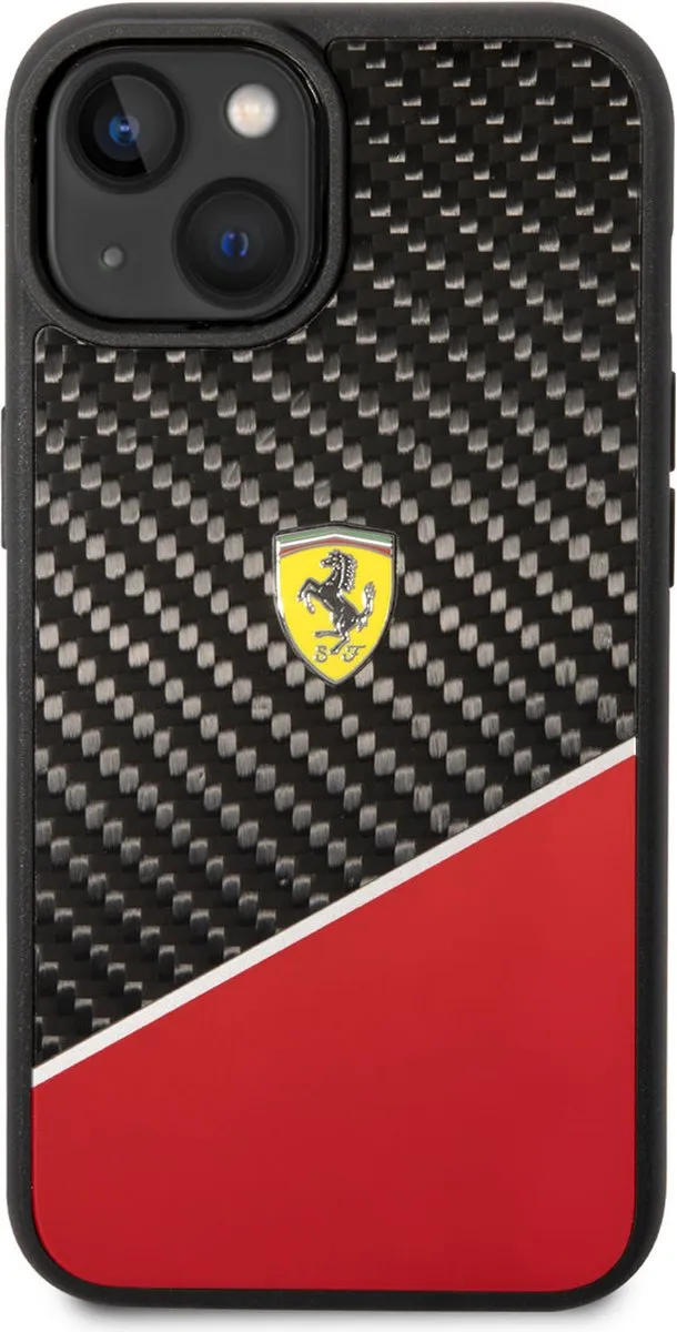 Ferrari iPhone 14 Plus Hoesje - Rood & Zwart - Polycarbonaat & TPU