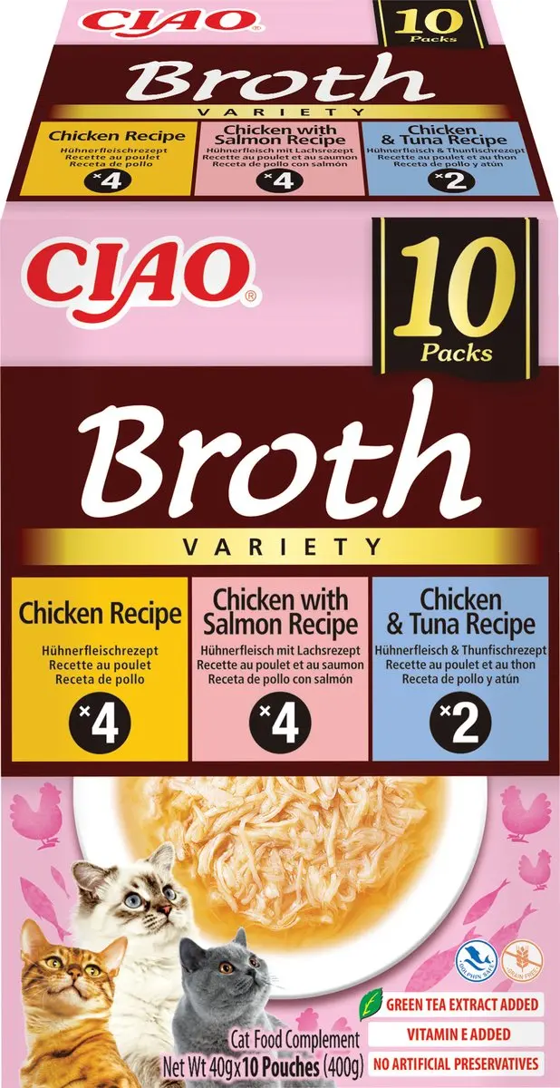 Inaba Ciao Broth Kattenvoer Natvoer Kip variëteiten Maaltijdzakjes 10x40g