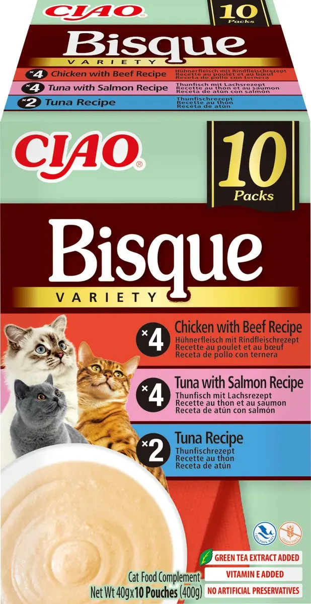Inaba Ciao Bisque Kattenvoer Natvoer Tonijn & Kip variëteiten Maaltijdzakjes 10