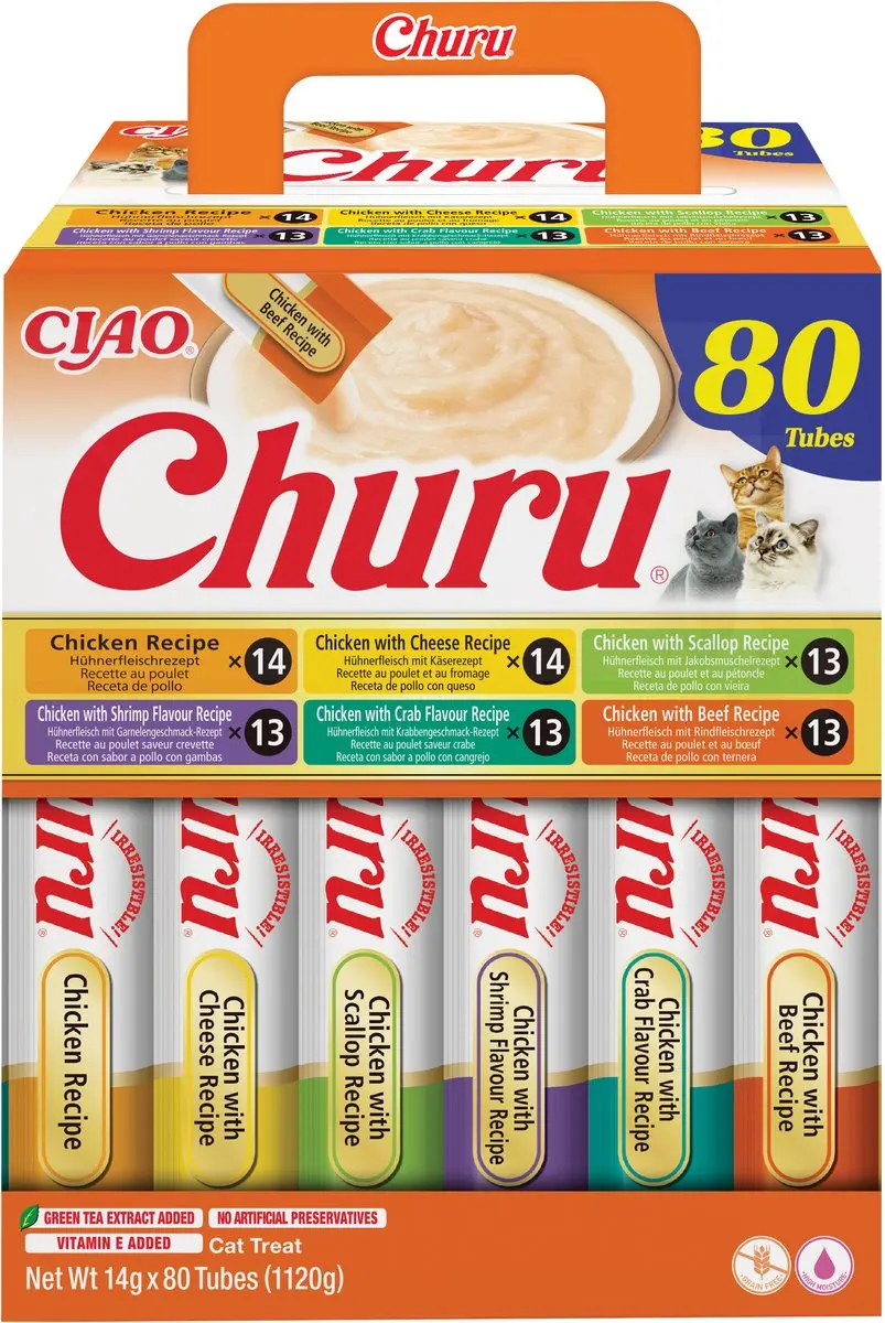 Inaba Ciao Churu Creamy Puree Liquid Kattensnack Kip variëteiten 80x14g