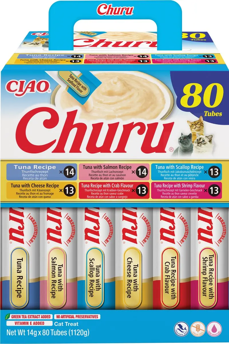 Inaba Ciao Churu Creamy Puree Liquid Kattensnack Tonijn variëteiten 80x14g