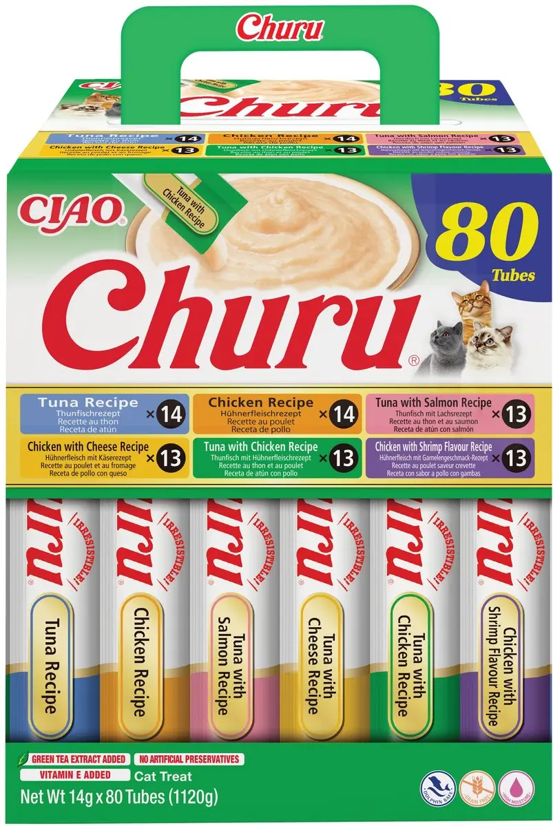 Inaba Ciao Churu Creamy Puree Liquid Kattensnack Kip & Tonijn 80x14g