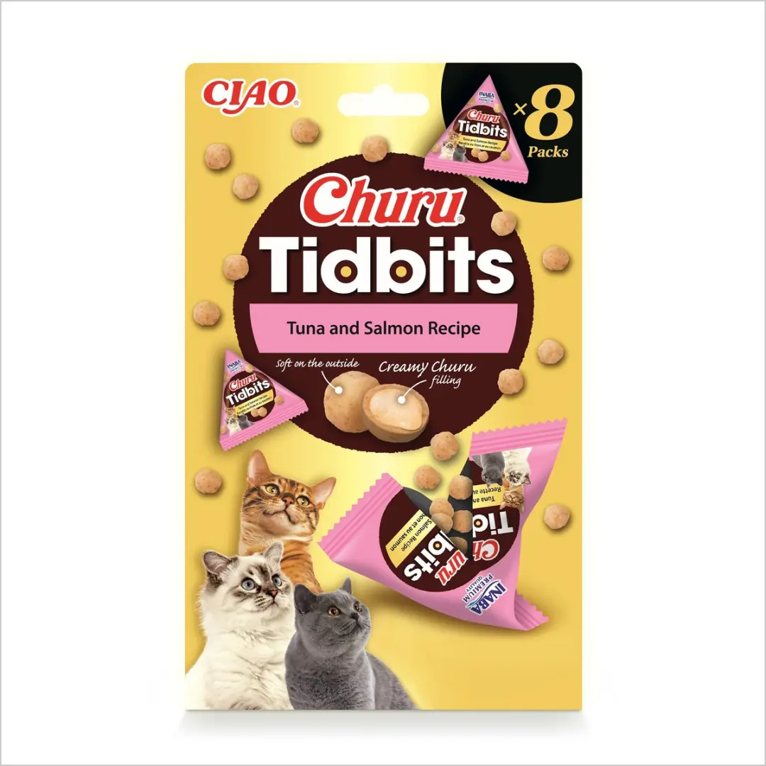 Inaba Ciao Churu Tidbits Brokjes Kattensnack Tonijn & Zalm 8x12g
