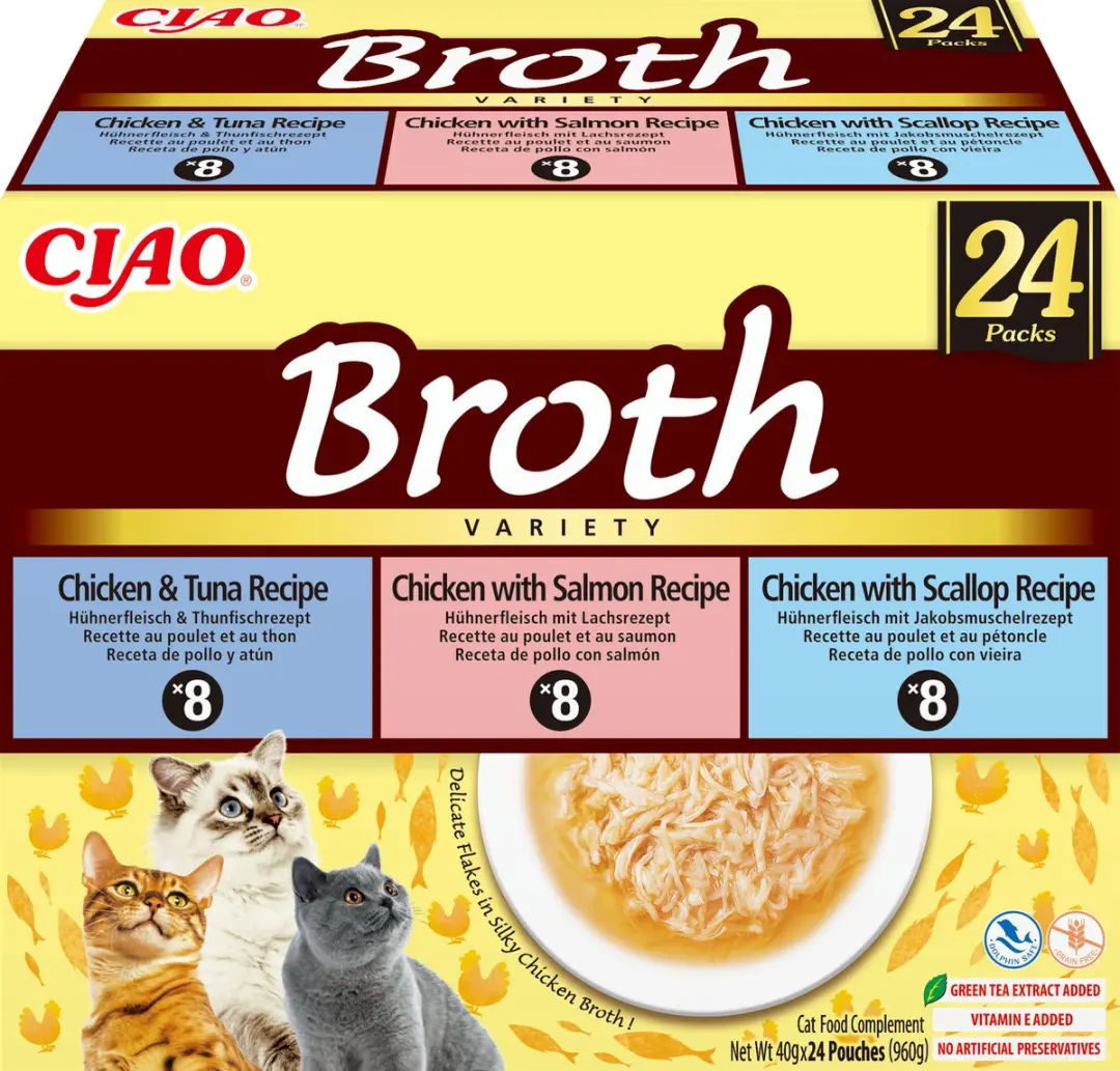 Inaba Ciao Broth Kattenvoer Natvoer Kip & Zeevruchten Maaltijdzakjes 24x40g