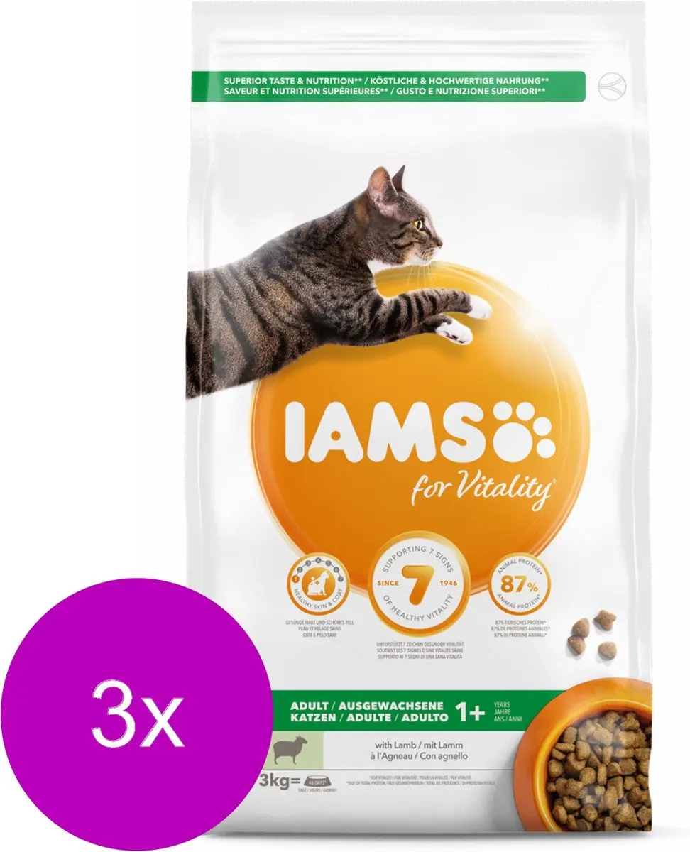 Iams Cat Adult Lam 3kg - 3 Stuks