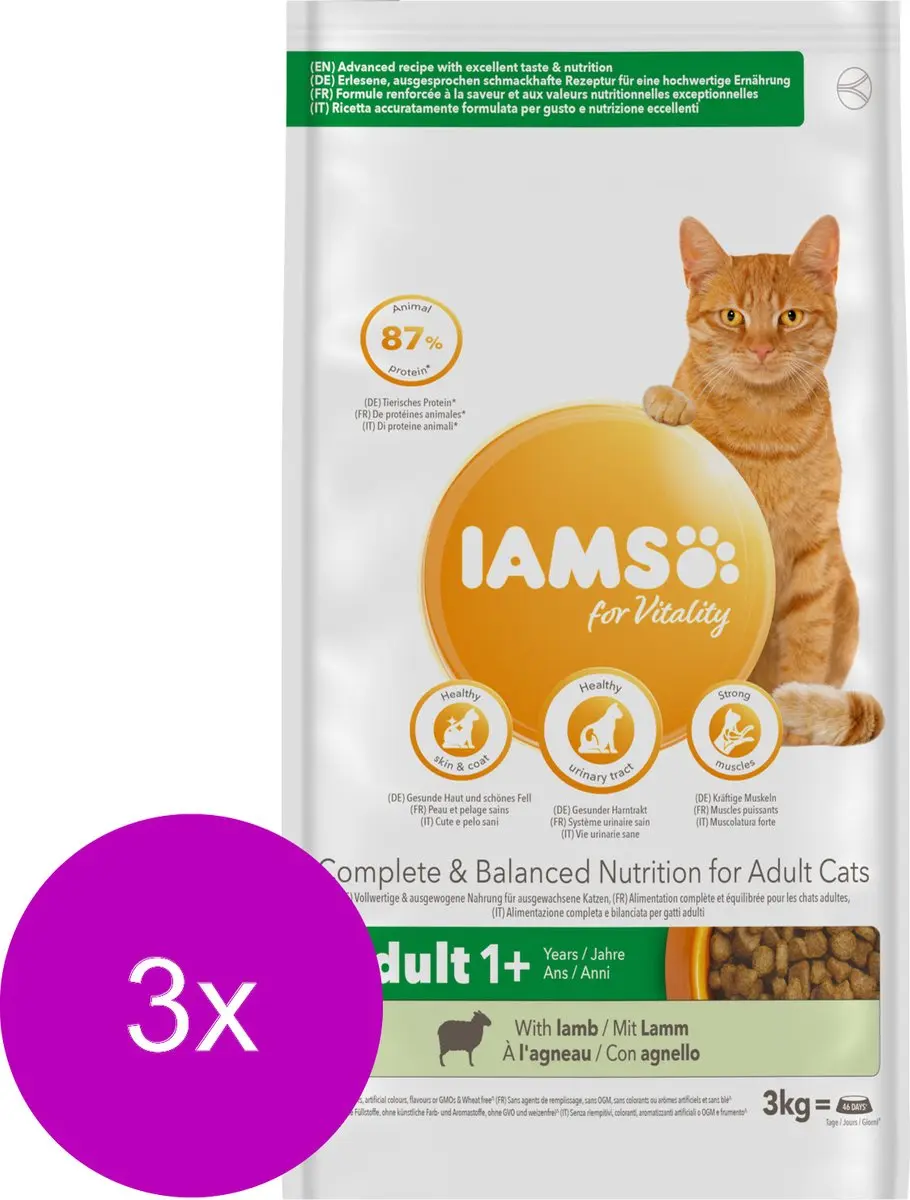 Iams Cat Adult Lam 3kg - 3 Stuks