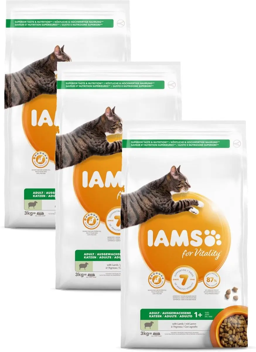 Iams Cat Adult Lam 3kg - 3 Stuks