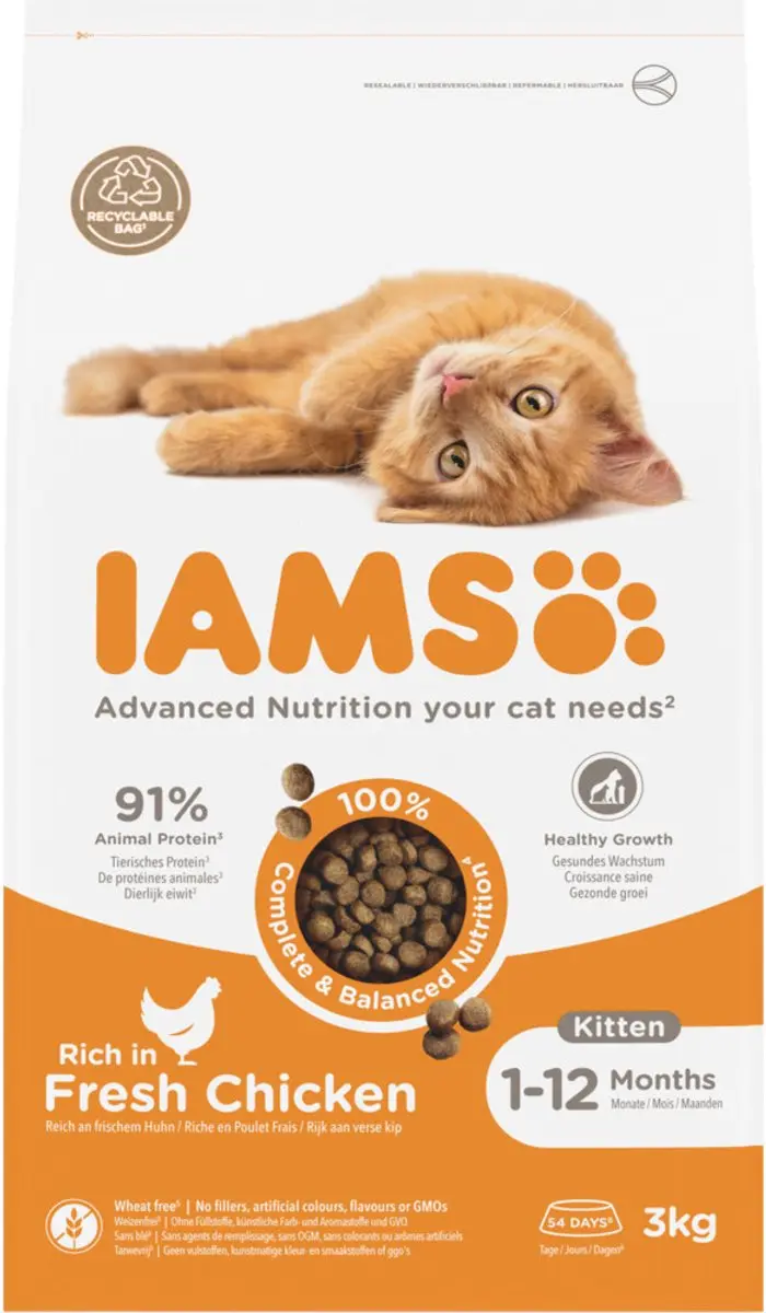 Iams Kitten & Junior Kip Kattenvoer - 3x3kg