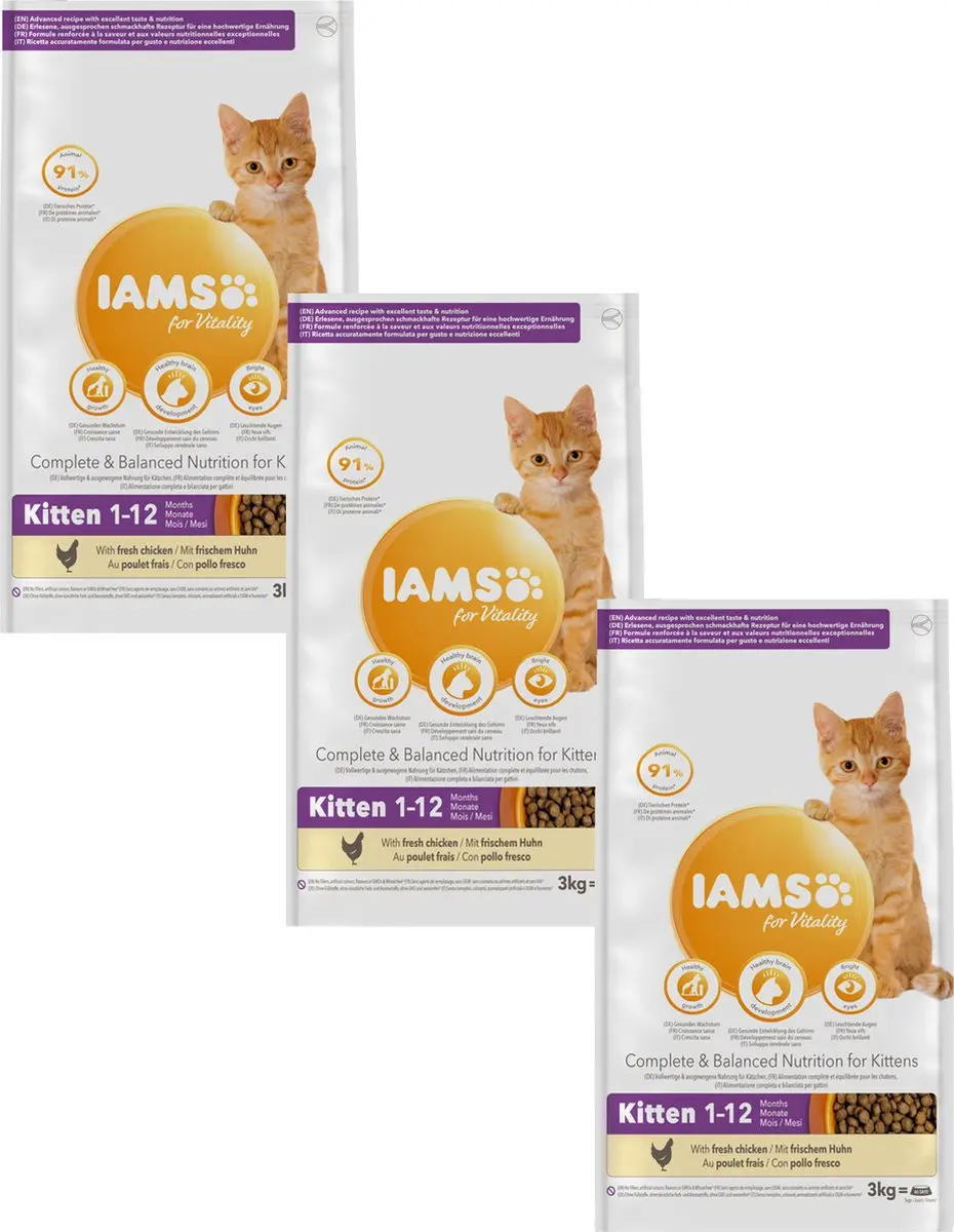 Iams Kitten & Junior Kip Kattenvoer - 3x3kg