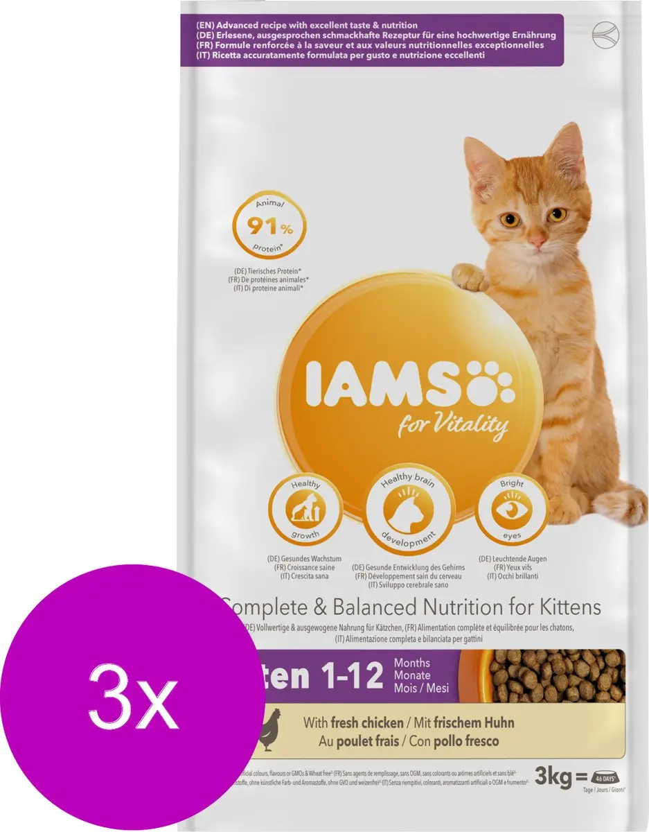 Iams Kitten & Junior Kip Kattenvoer - 3x3kg