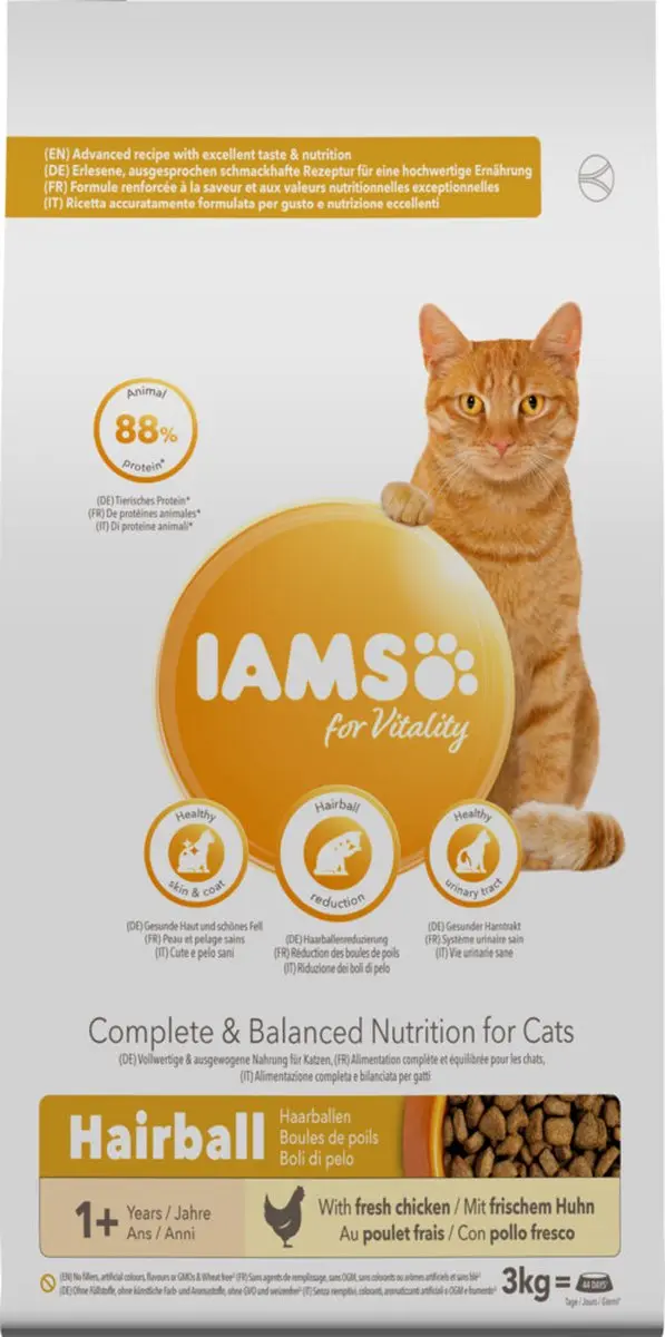 Iams Cat Adult Hairball Kip - 3x3kg