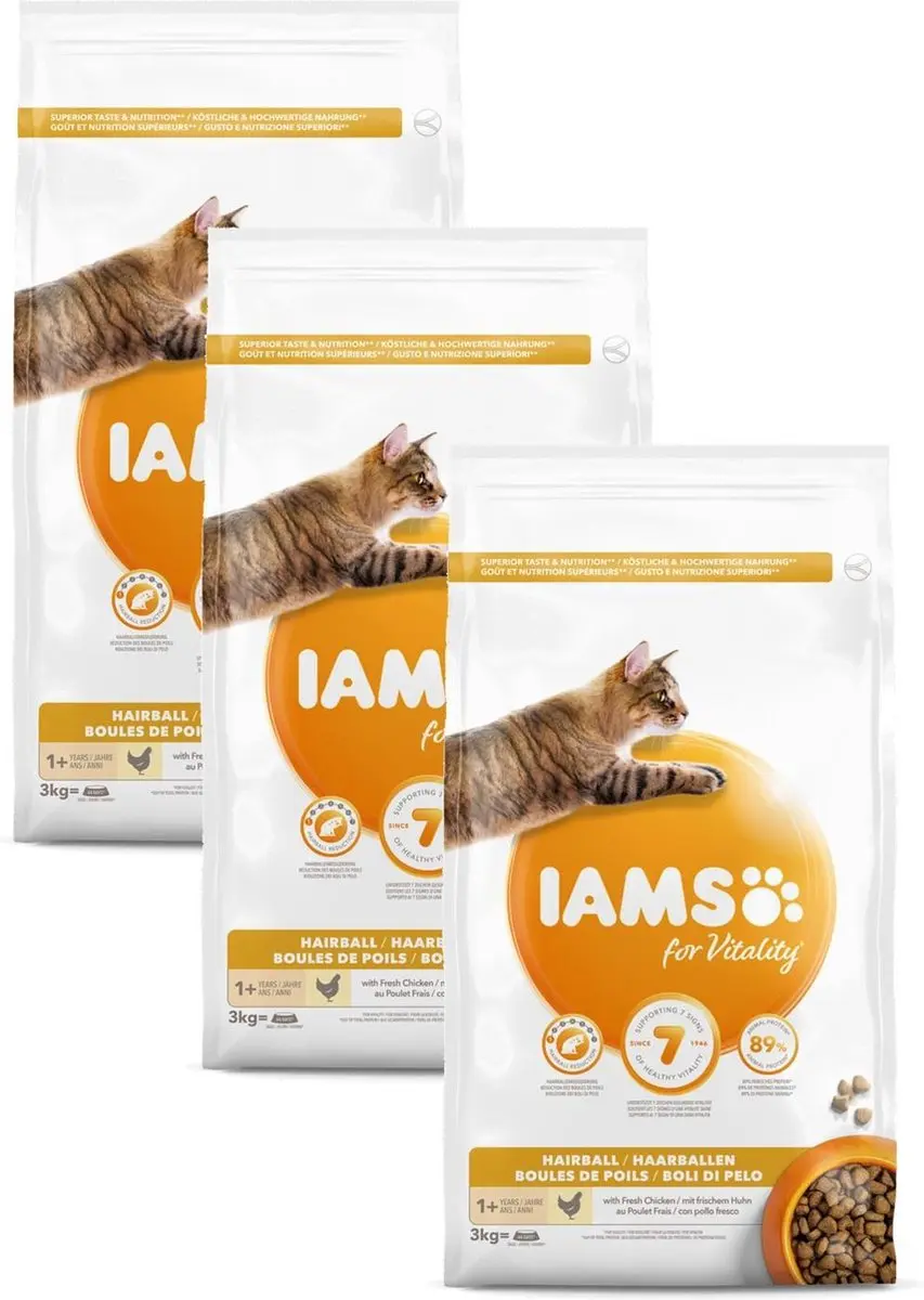 Iams Cat Adult Hairball Kip - 3x3kg