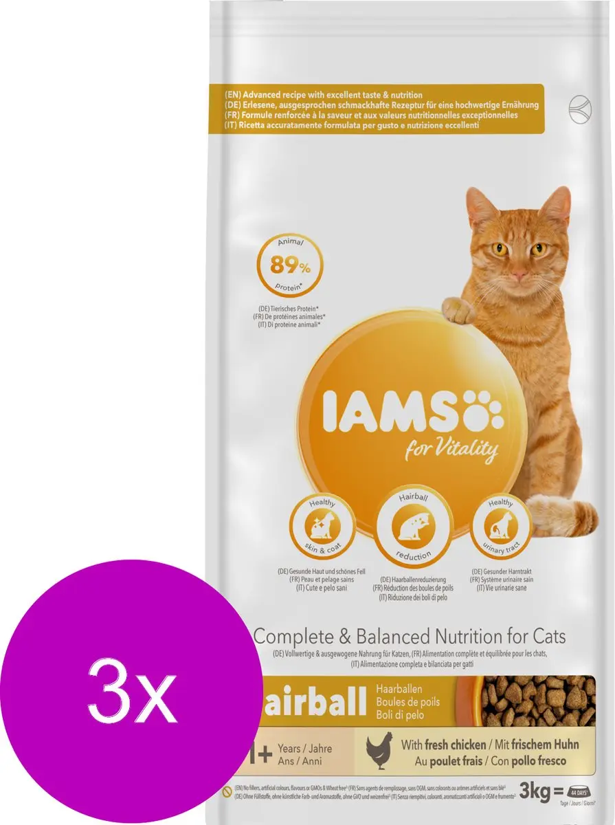 Iams Cat Adult Hairball Kip - 3x3kg
