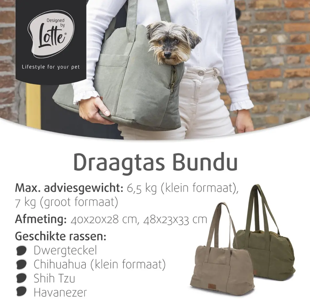 Designed by Lotte Bundu Draagtas Hond - Groen - 40x20x28cm