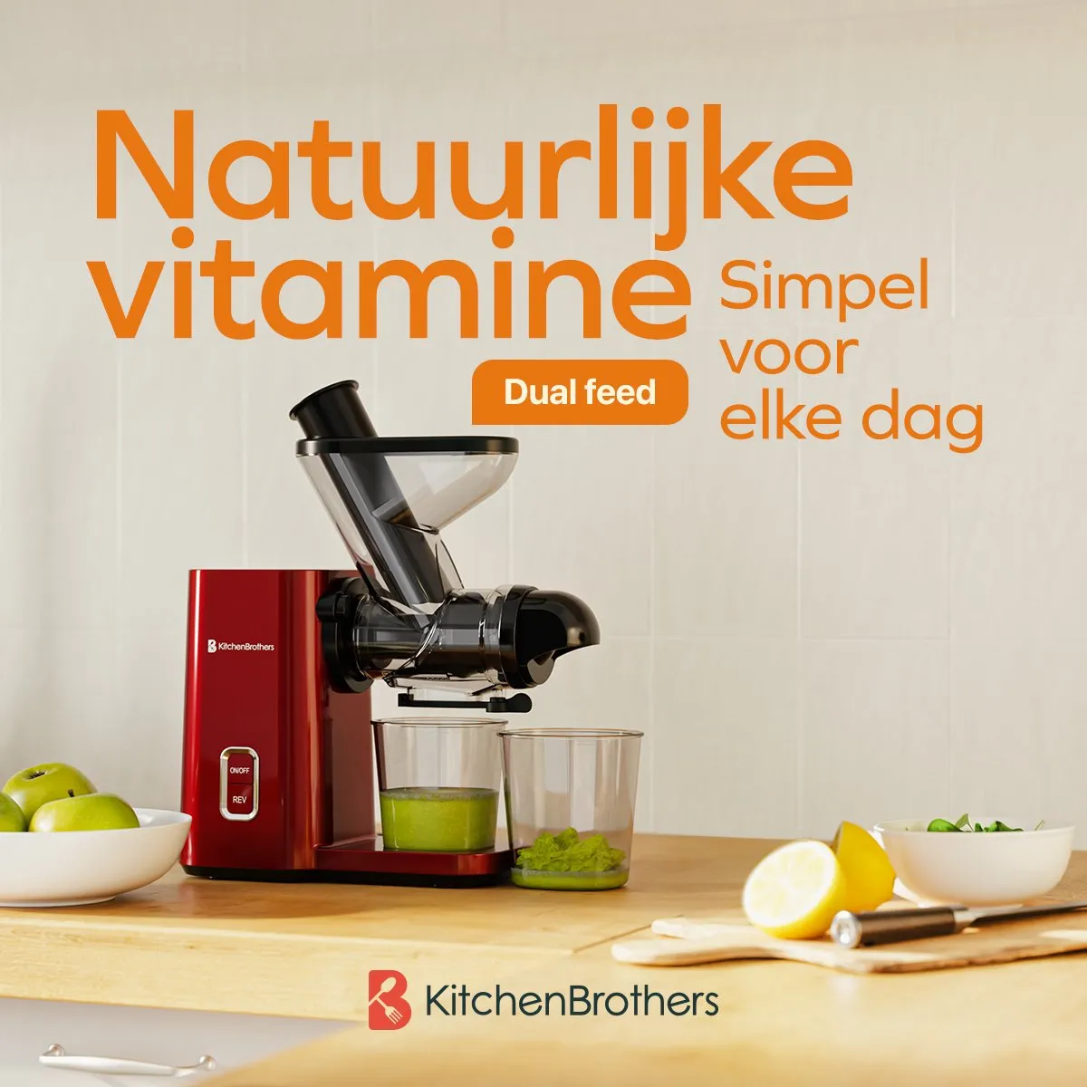 KitchenBrothers KB1004137 Slowjuicer - Rood - 400ml