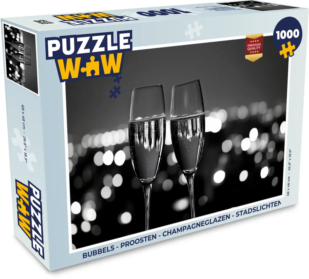 PuzzleWow Proosten Champagneglazen Legpuzzel 1000 Stuks - Proost/Zwart/Wit