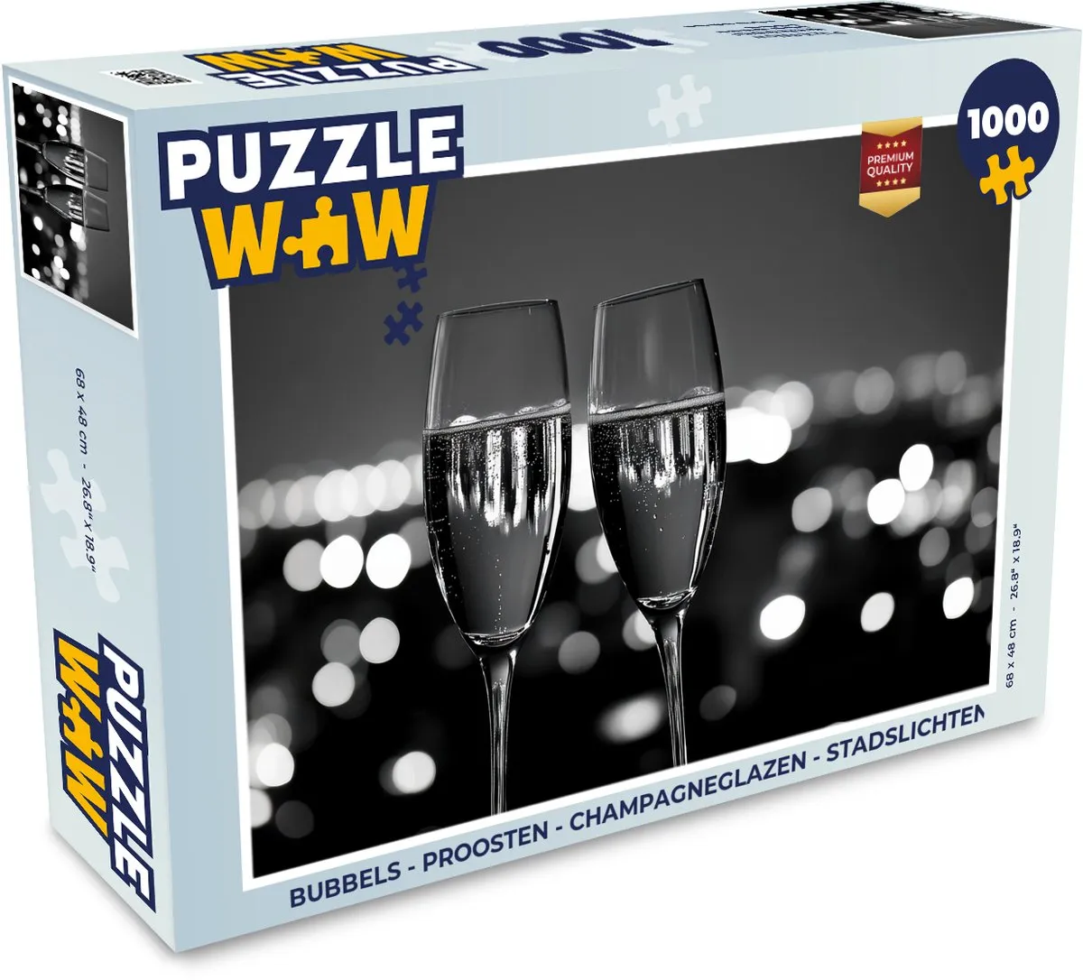 PuzzleWow Proosten Champagneglazen Legpuzzel 1000 Stuks - Proost/Zwart/Wit