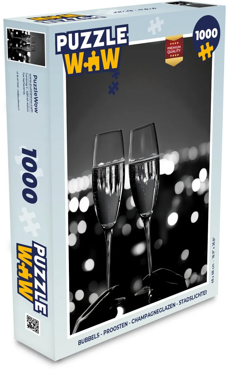 PuzzleWow Proosten Champagneglazen Legpuzzel 1000 Stuks - Proost/Zwart/Wit
