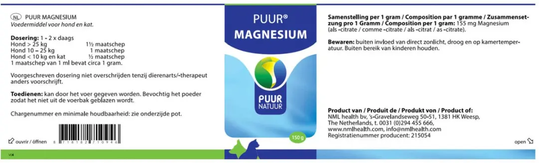 Puur Magnesiumpoeder 150g - Hond & Kat