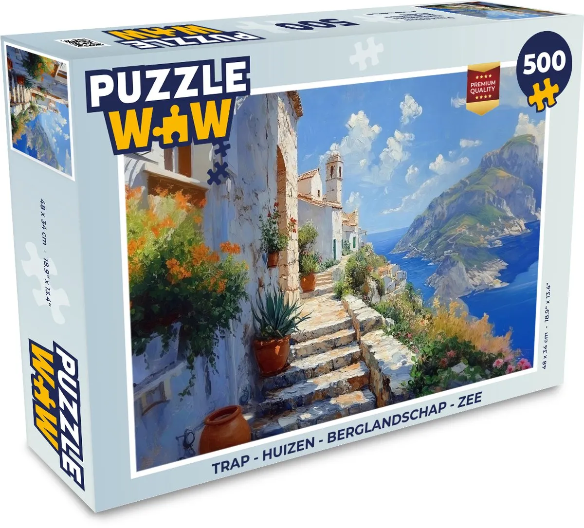 PuzzleWow Trap Huizen Berglandschap Zee Legpuzzel 500 Stuks